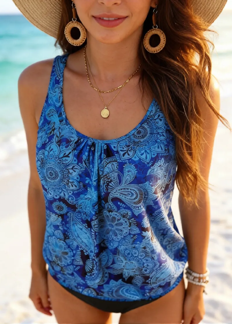 Tummy Coverage Prined Tankini Set