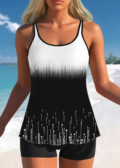 Tummy Coverage Printed Tankini Set