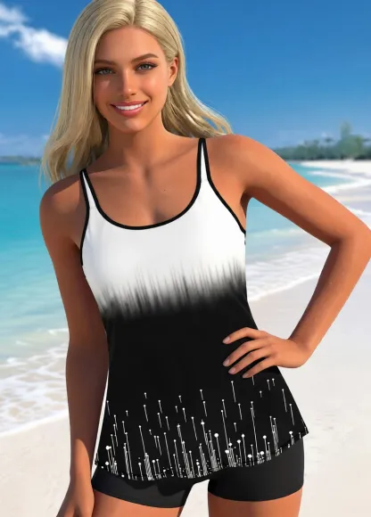 Tummy Coverage Printed Tankini Set