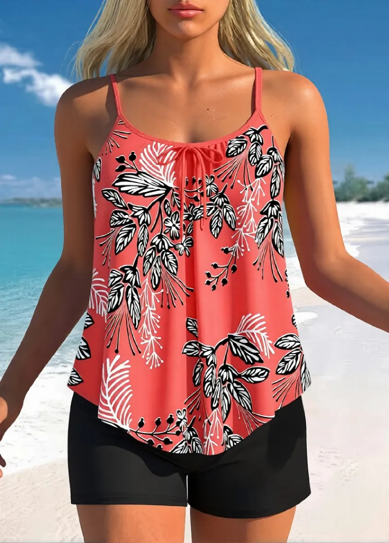 Floral Print Tummy Coverage Tankini Set