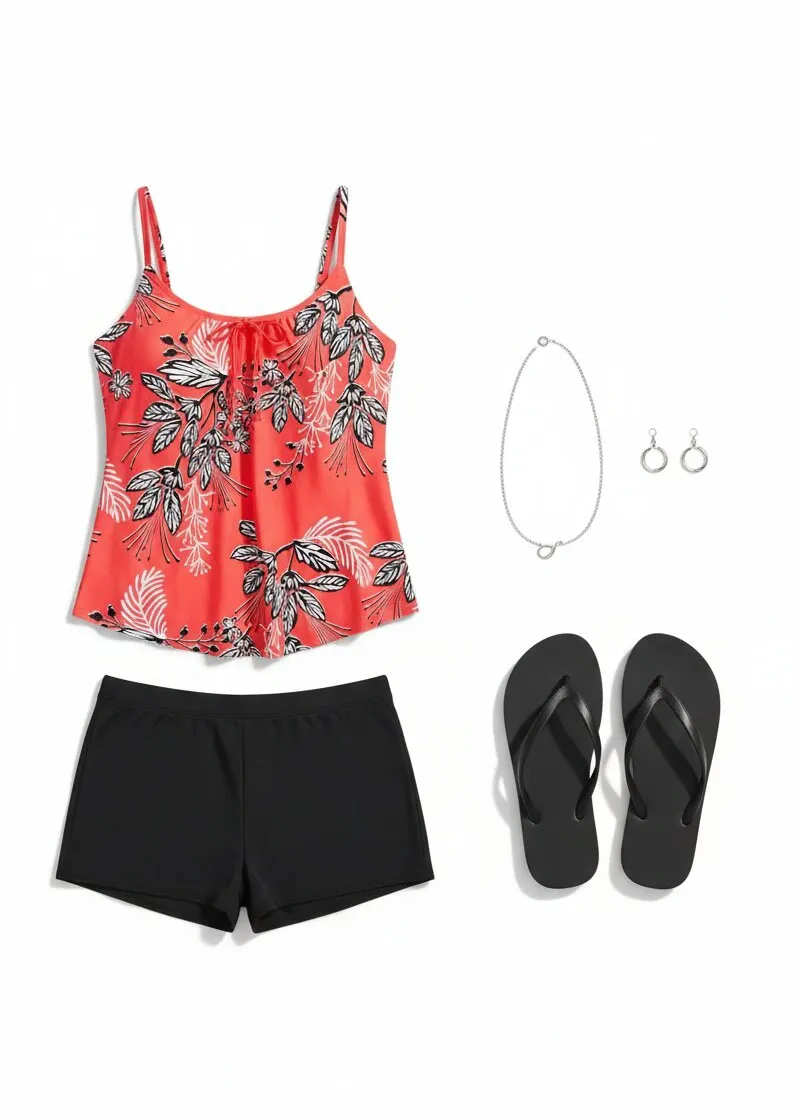 Floral Print Tummy  Coverage   Tankini Set