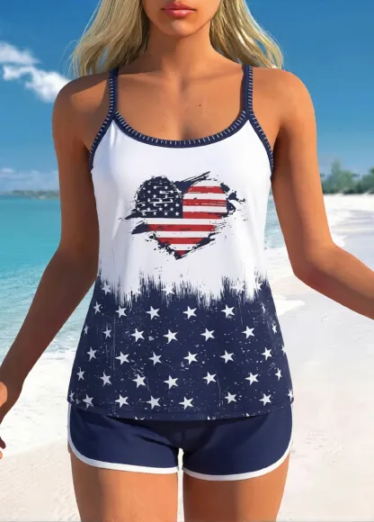 Mid Waisted Flag Print Tankini Set