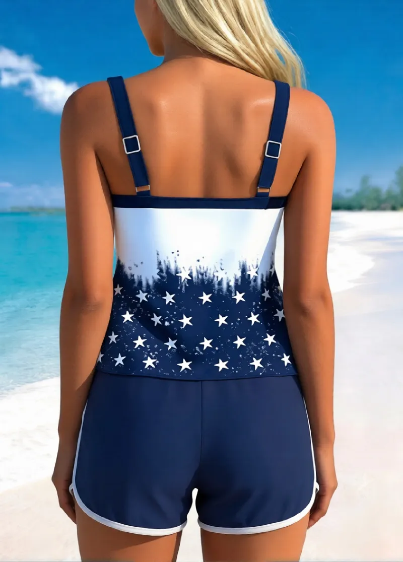 Mid Waisted Flag Print Tankini Set