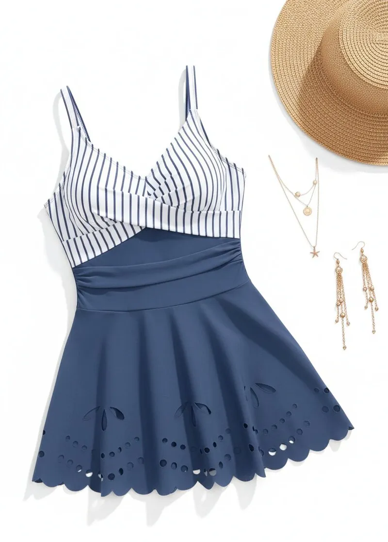 Tummy Coverage Printed   One Piece Swimdress  