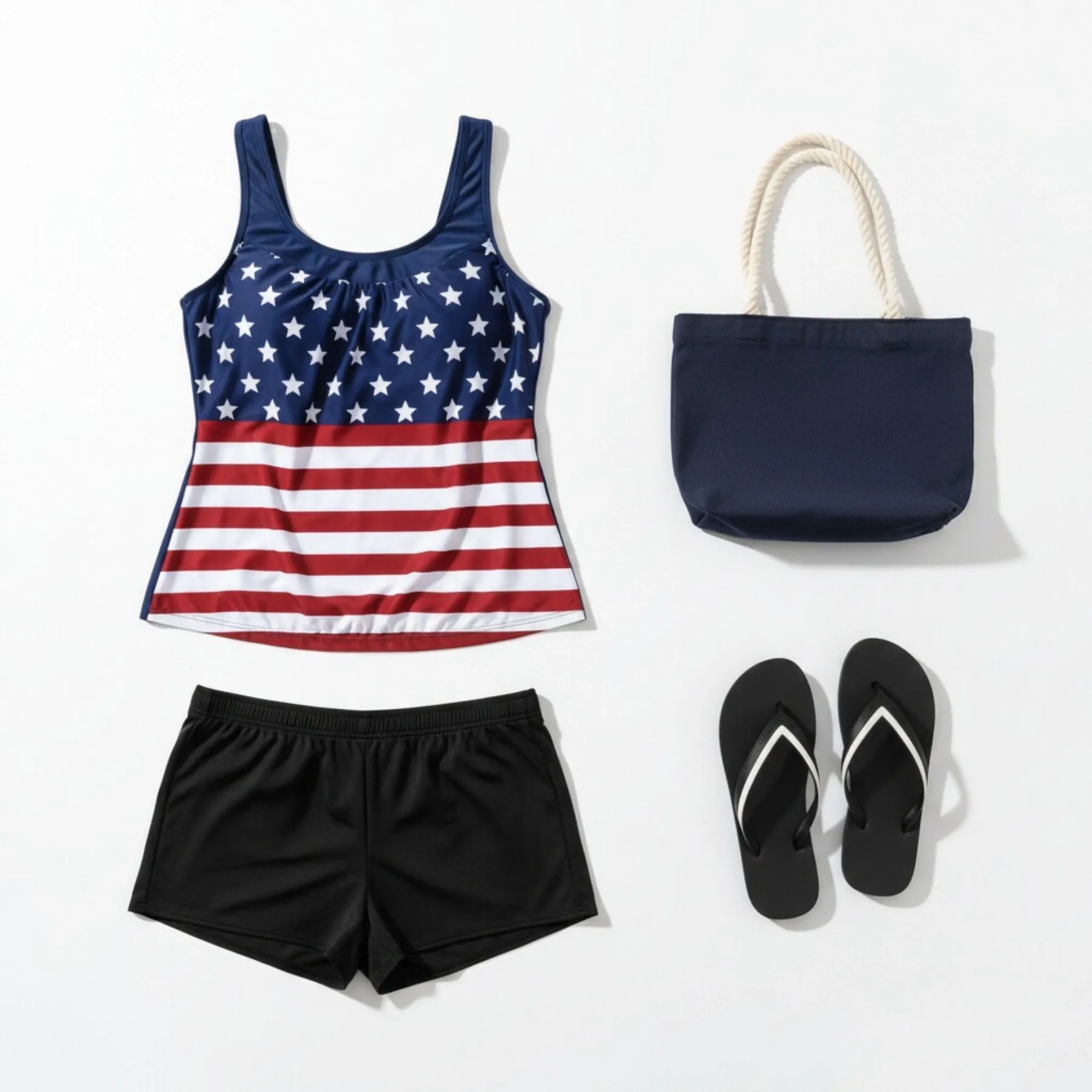 Flag Print Tummy Control Tankini Set