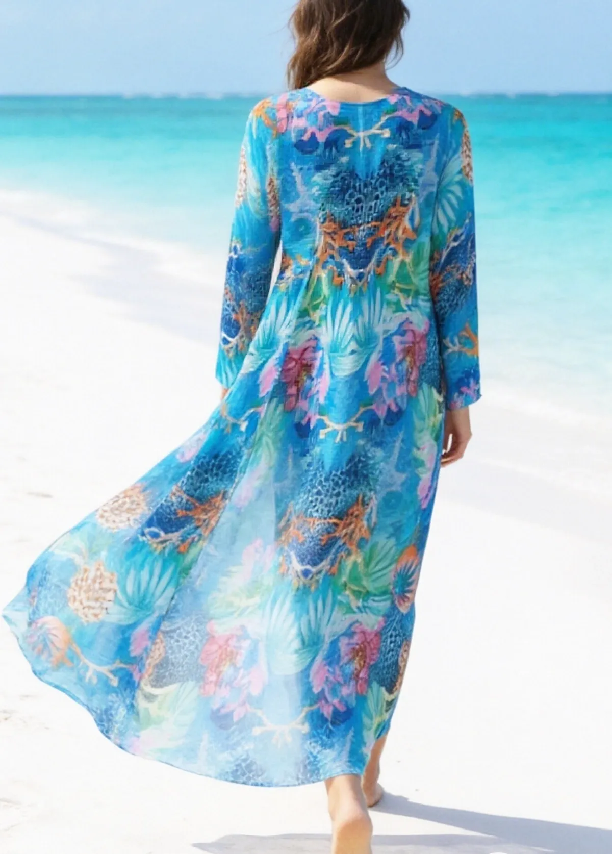 Two-Piece Long Sleeve Cover-Up and Tropical Floral Two-Piece Swimsuit 