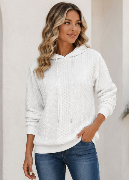 Cable Knit Textured Drawstring Hooded Sweatshirt