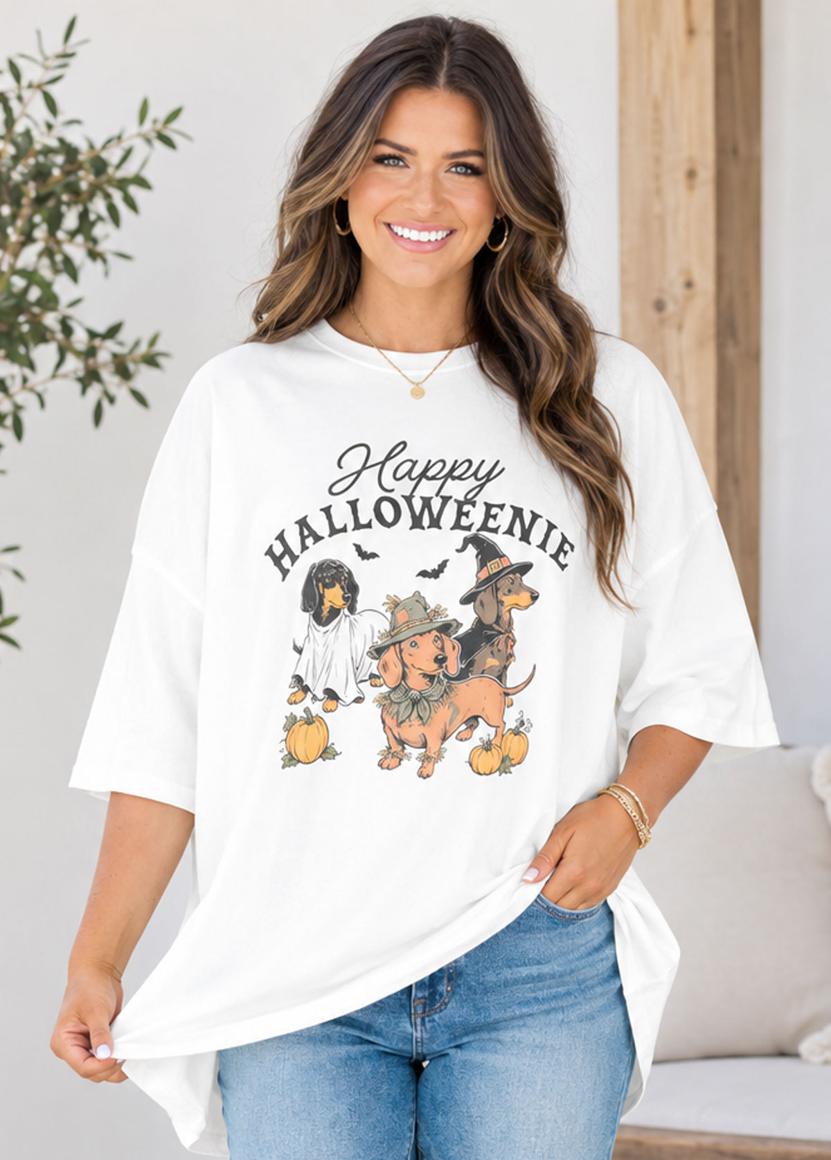 Happy Halloweenie Dachshund Graphic Oversized Short Sleeve T-Shirt
