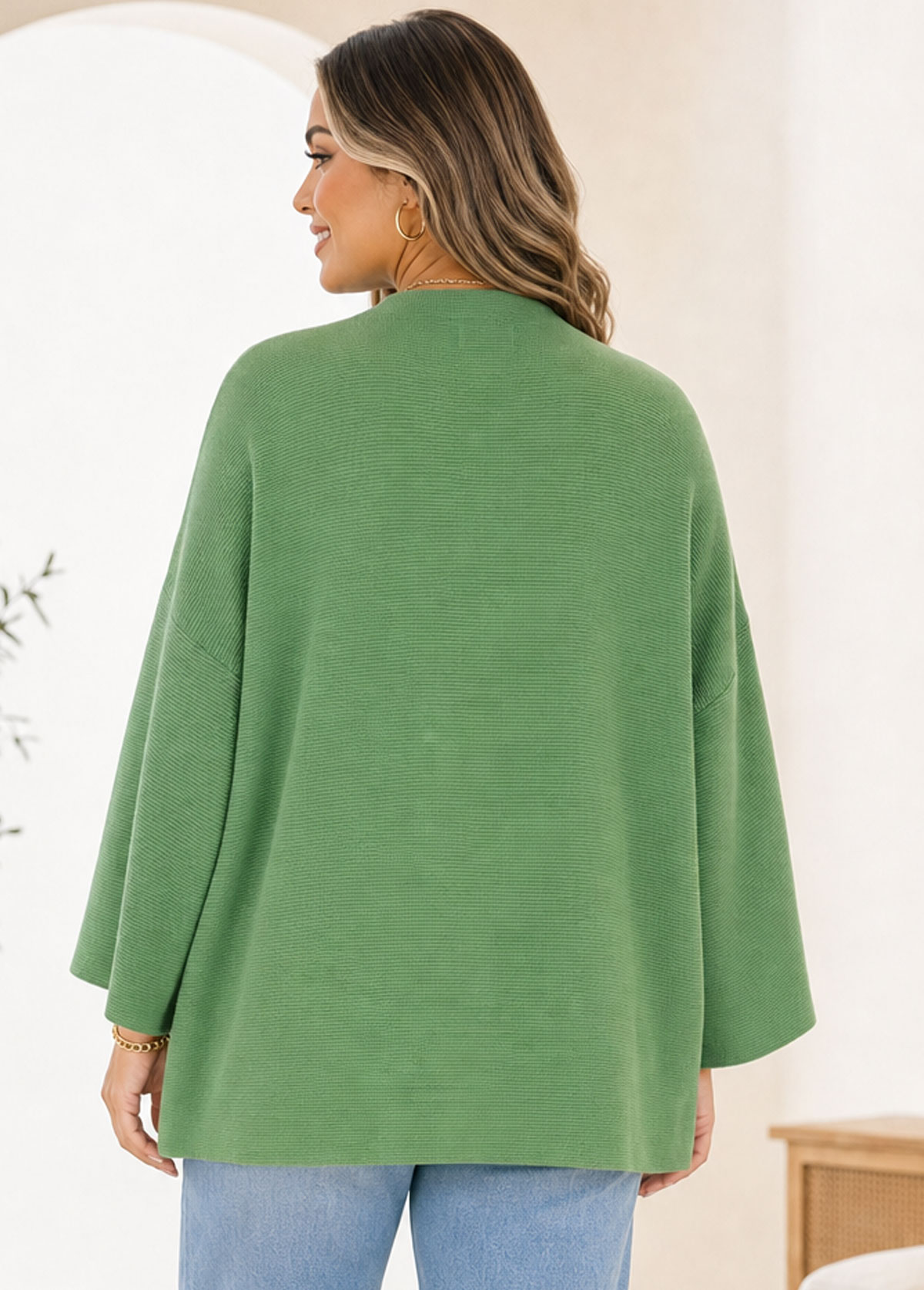 Women Mock Neck Ribbed Oversized Batwing Sleeve Knit Sweater