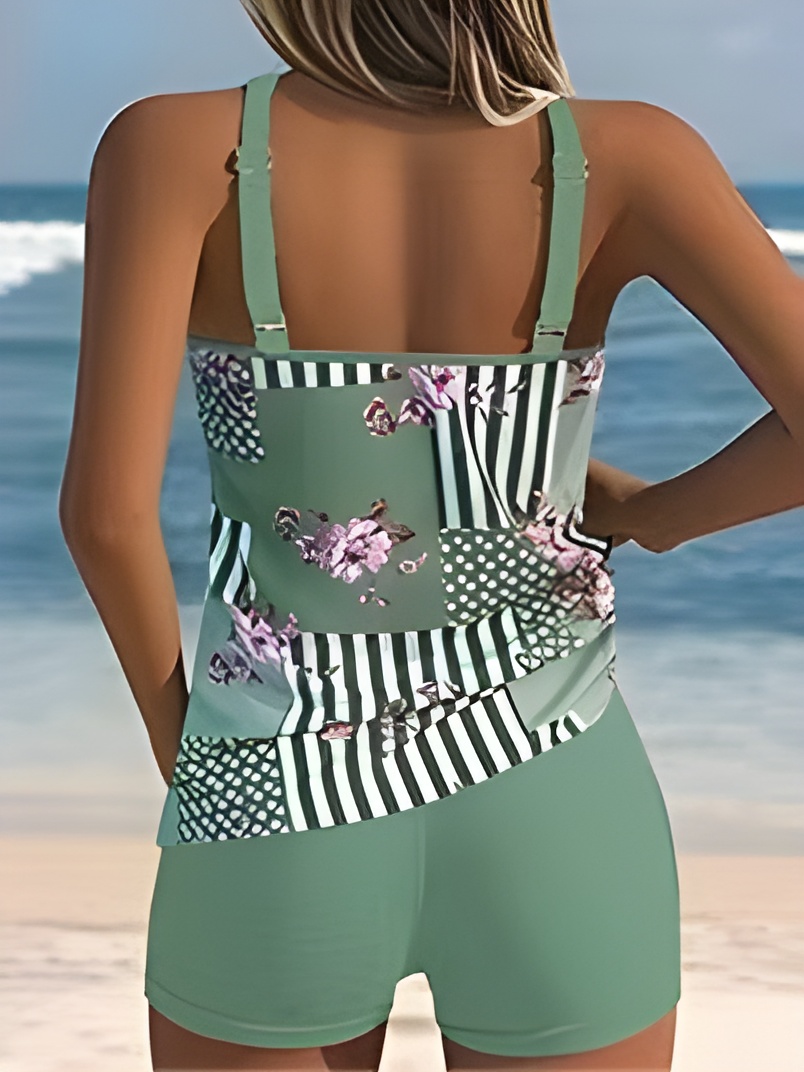 Mid Waisted Floral Print   Tankini Set