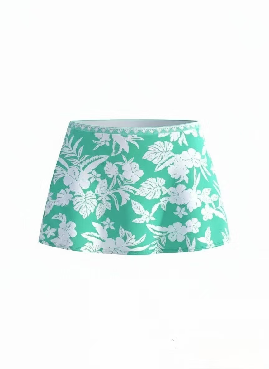  Hem Mid Waist Printed Swim Skirt