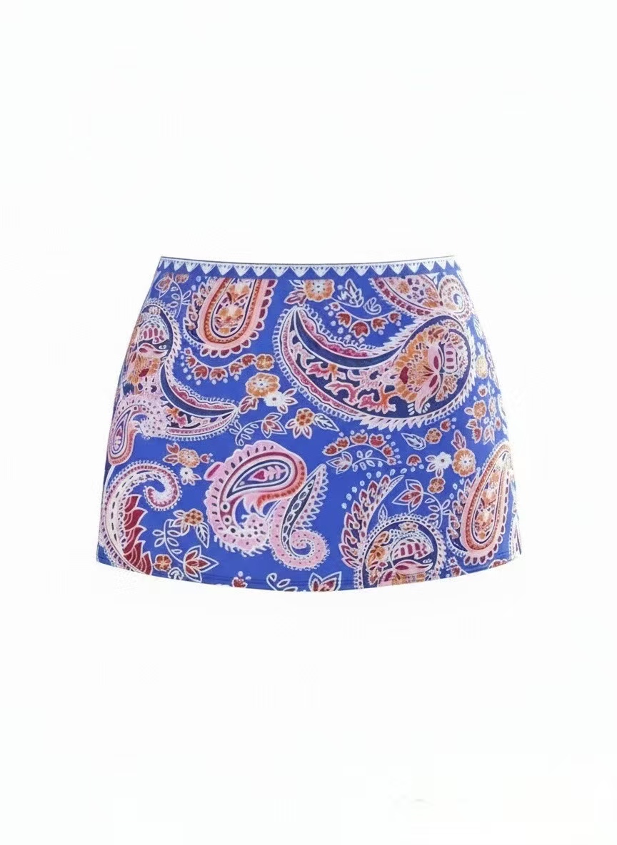  Hem Mid Waist Printed Swim Skirt