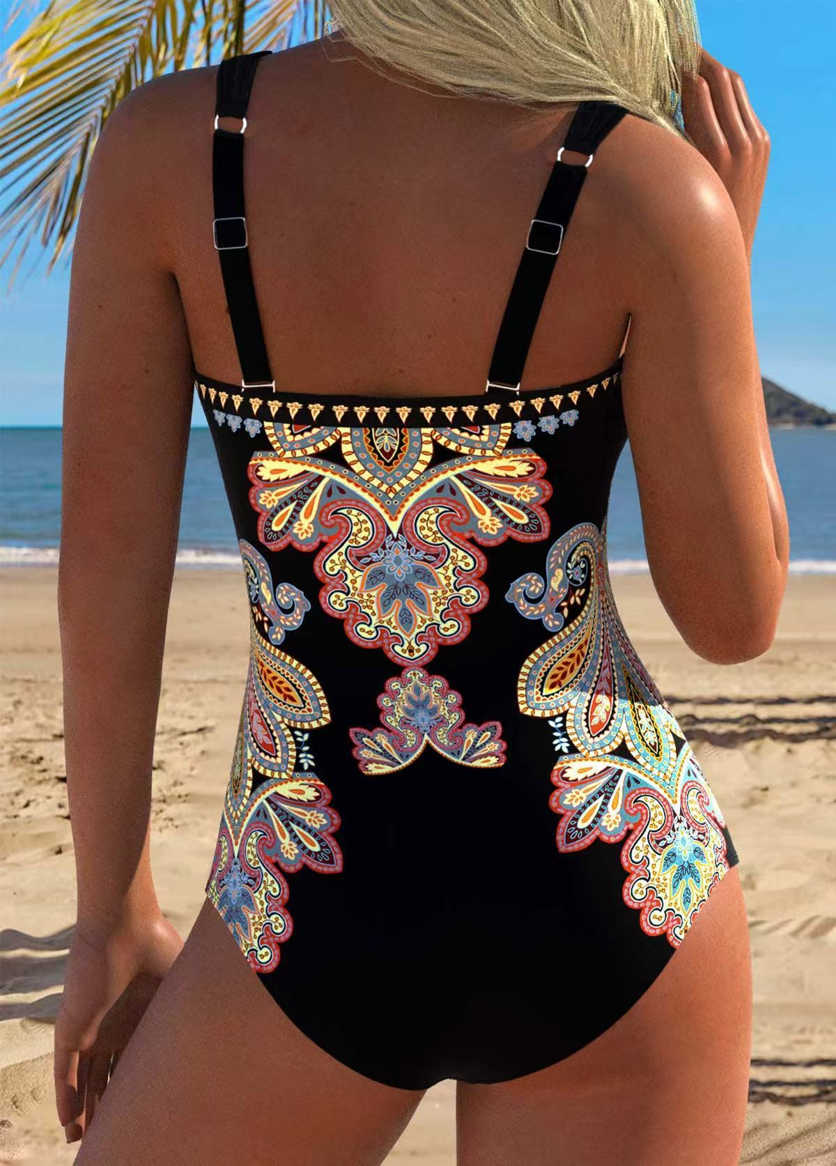 Tribal Tie Print  One Piece Swimwear