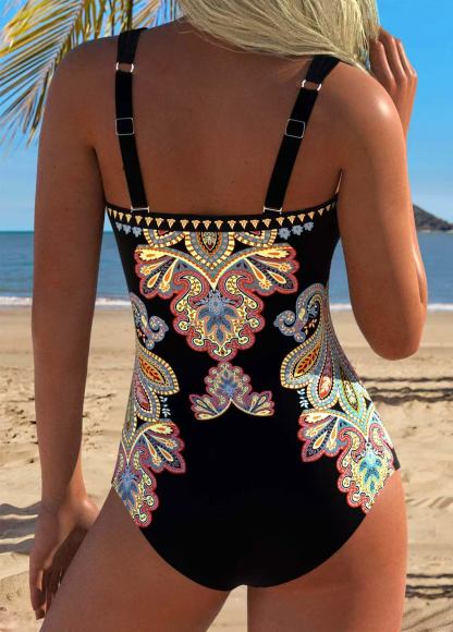 Tribal Tie Print  One Piece Swimwear