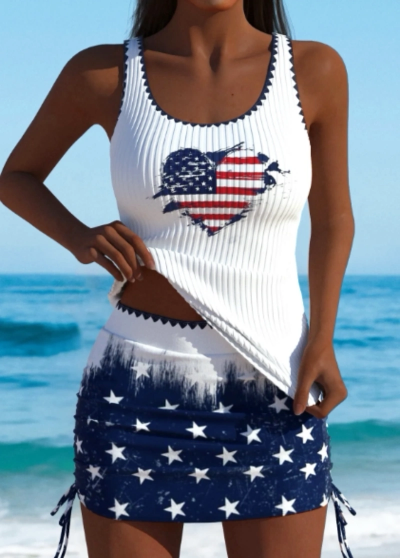 Mid Waisted Flag Print Tankini Set