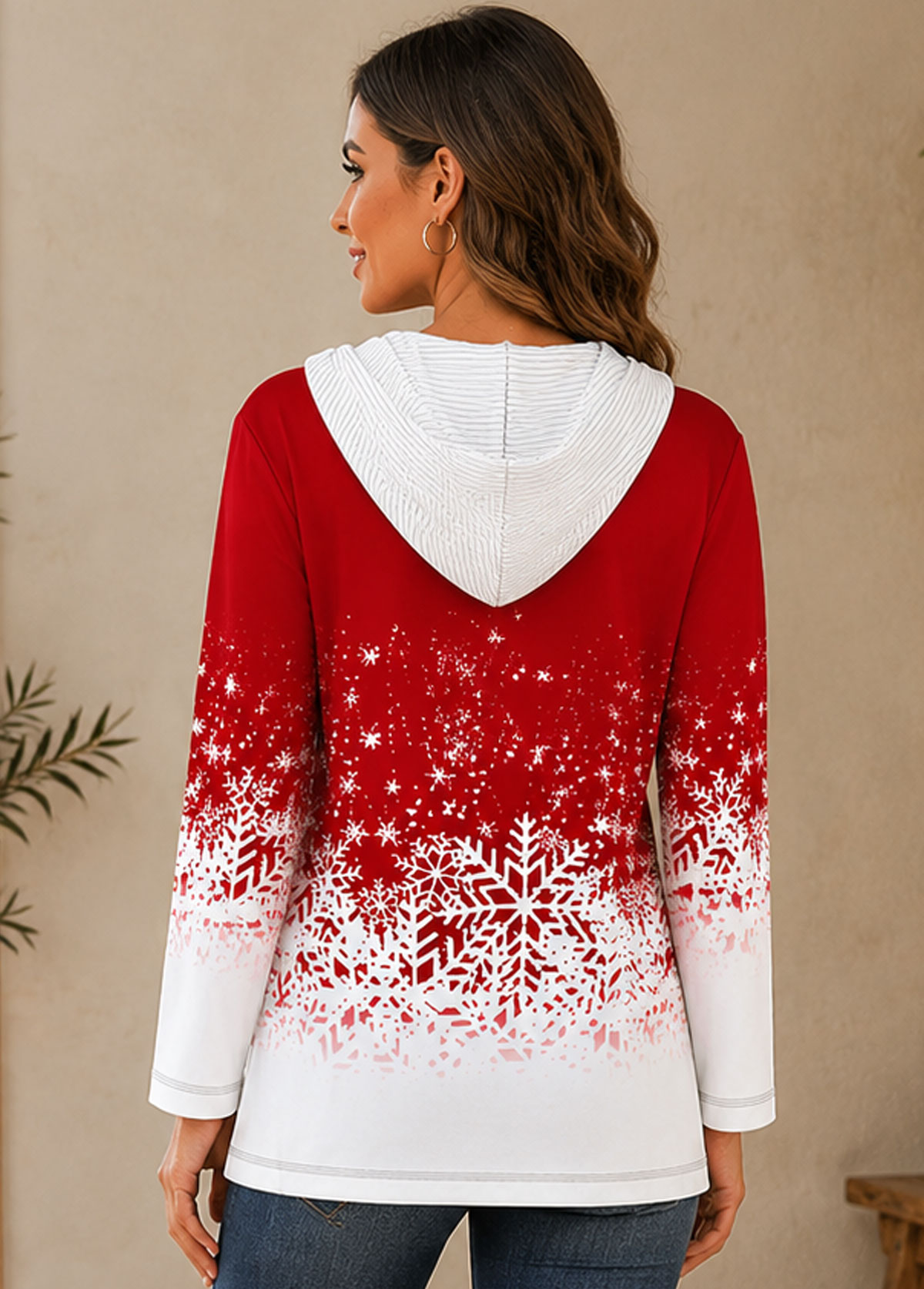Christmas Snowflake Half Zip Hooded Top