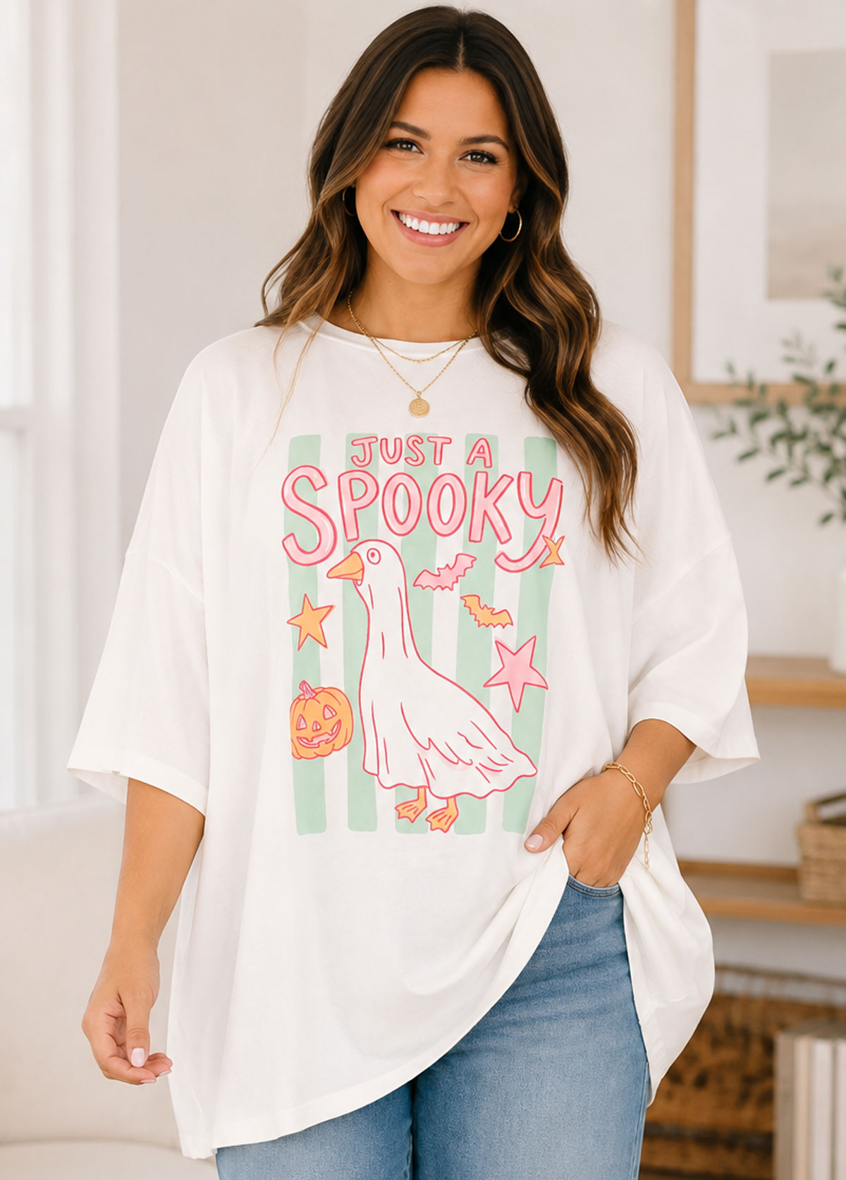 Just A Spooky Goose Graphic Oversized Short Sleeve T‑Shirt