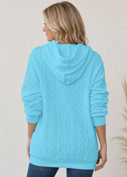 Cable Textured Drawstring Hooded Sweatshirt
