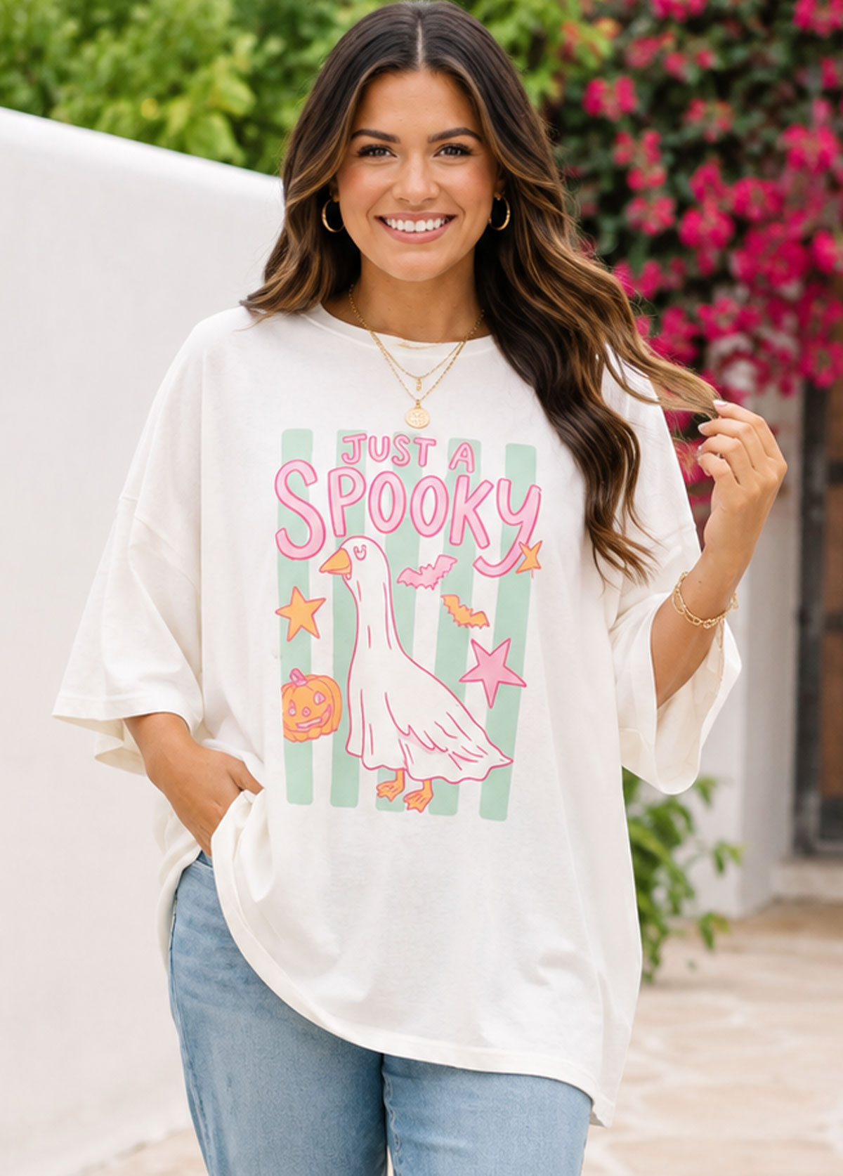 Just A Spooky Goose Graphic Oversized Short Sleeve T‑Shirt