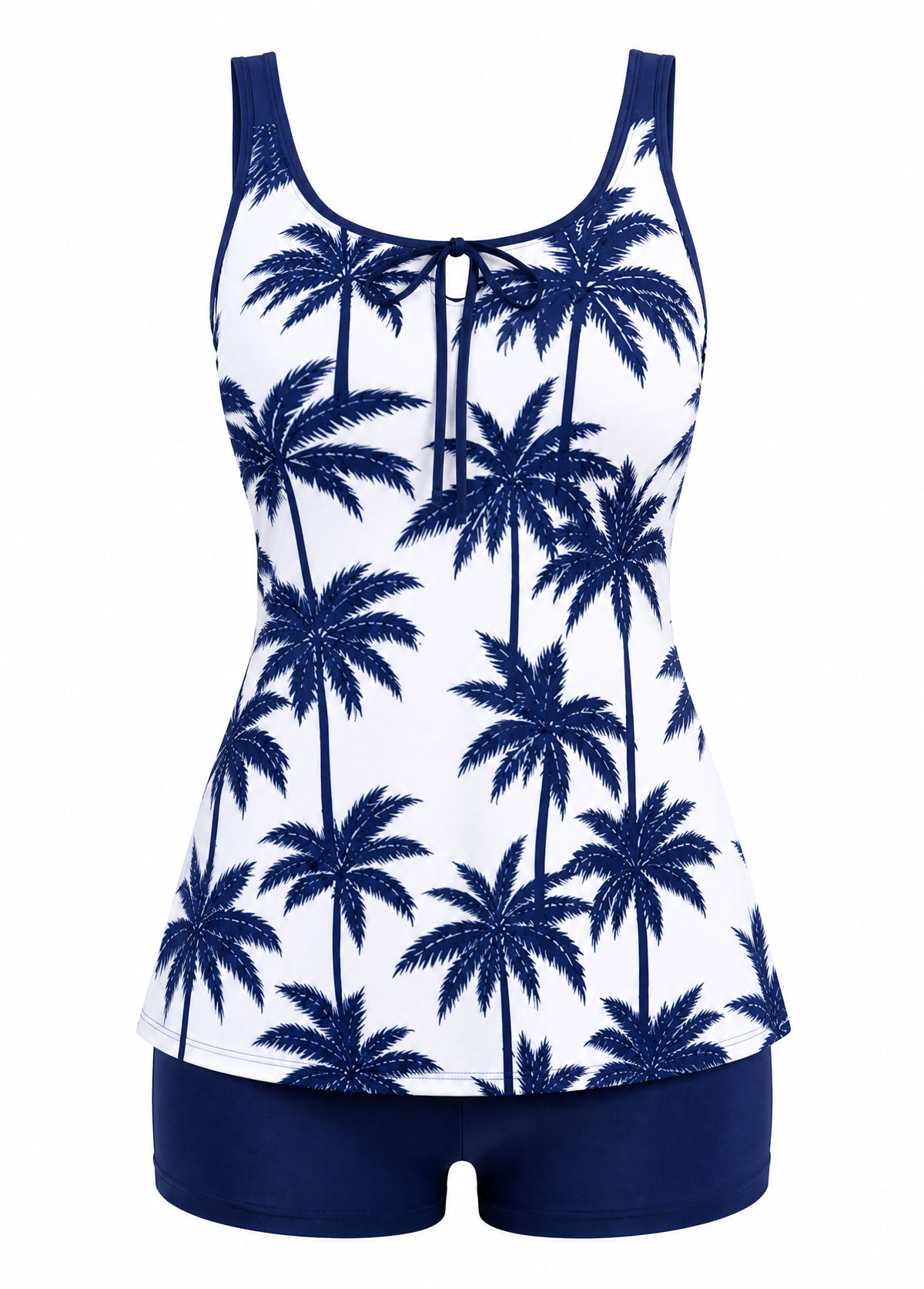 Adjustable Strap Tie Front Palm Print Skirted Tankini Set