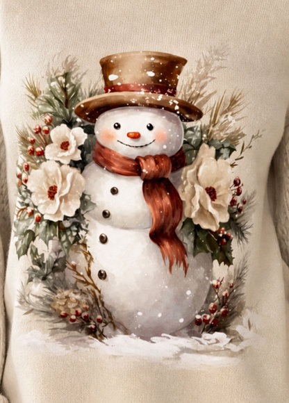 Snowman Print Cable Knit Sleeve Christmas Sweater