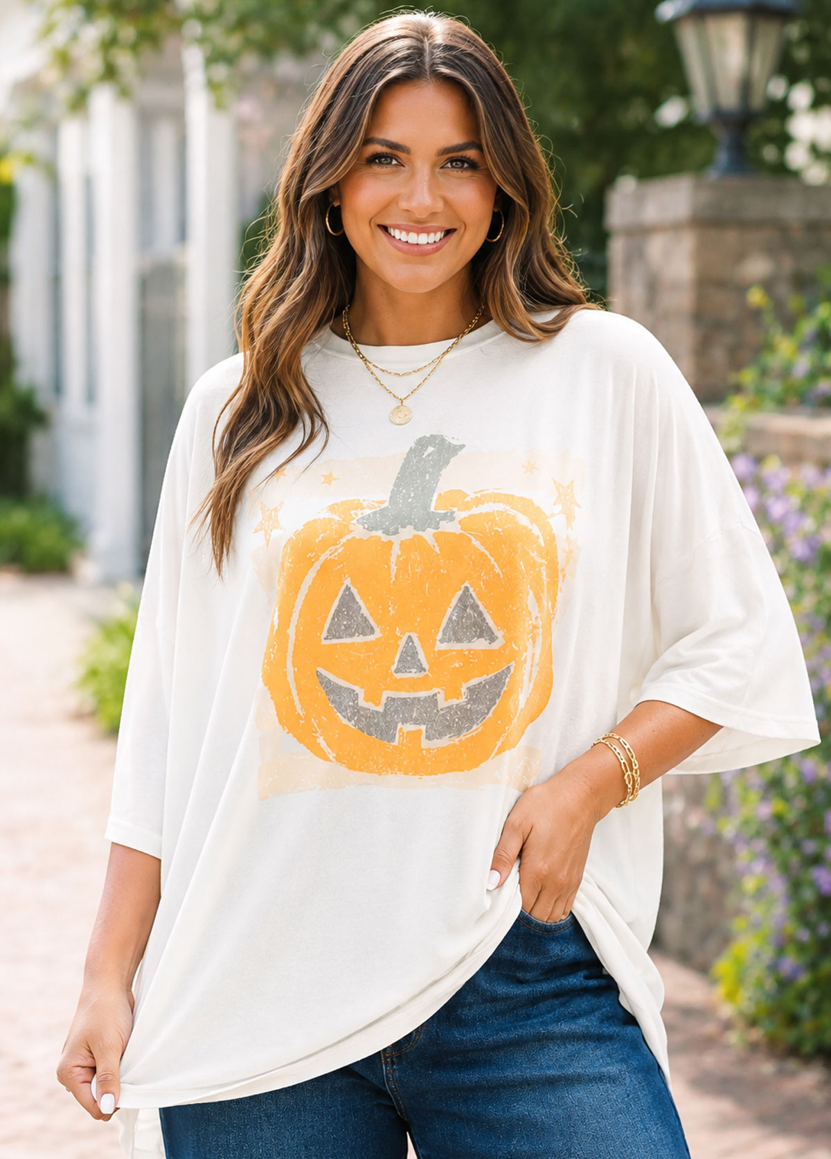 Vintage Jack‑O‑Lantern Pumpkin Graphic Oversized Short Sleeve T‑Shirt