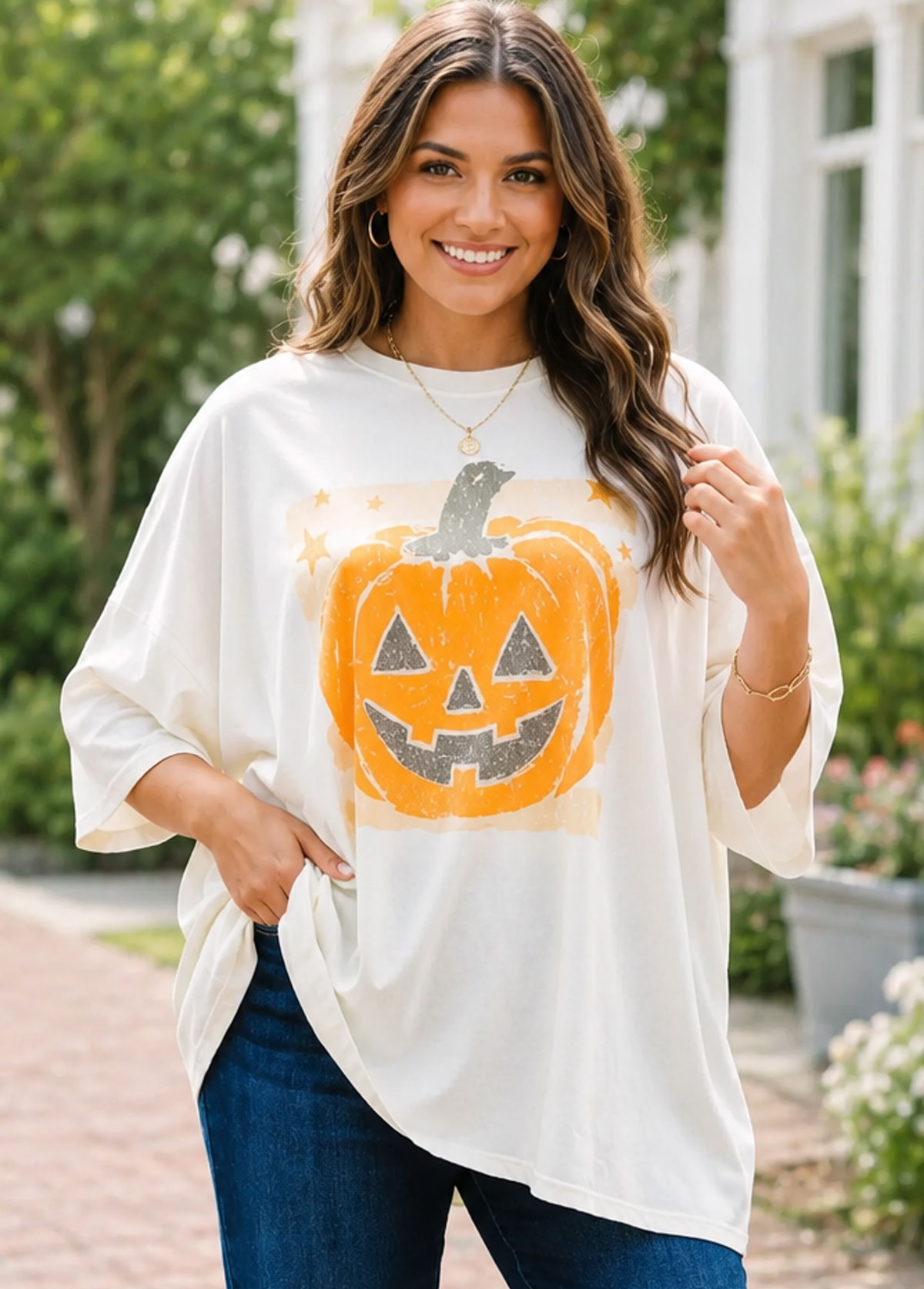 Vintage Jack‑O‑Lantern Pumpkin Graphic Oversized Short Sleeve T‑Shirt