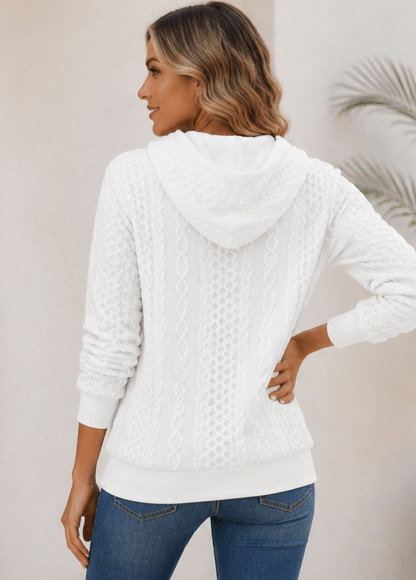 Cable Knit Textured Drawstring Hooded Sweatshirt