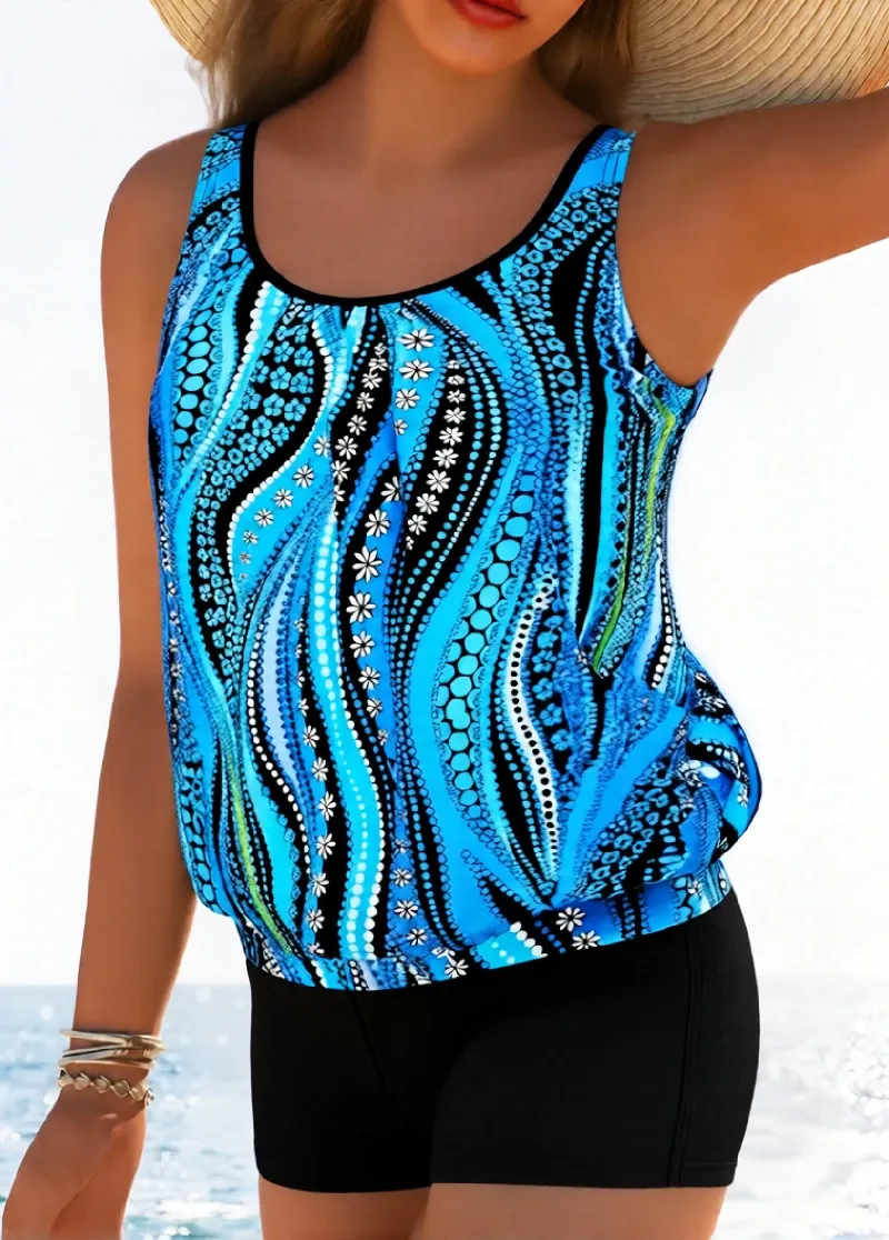 Tummy Coverage Printed Tankini Set