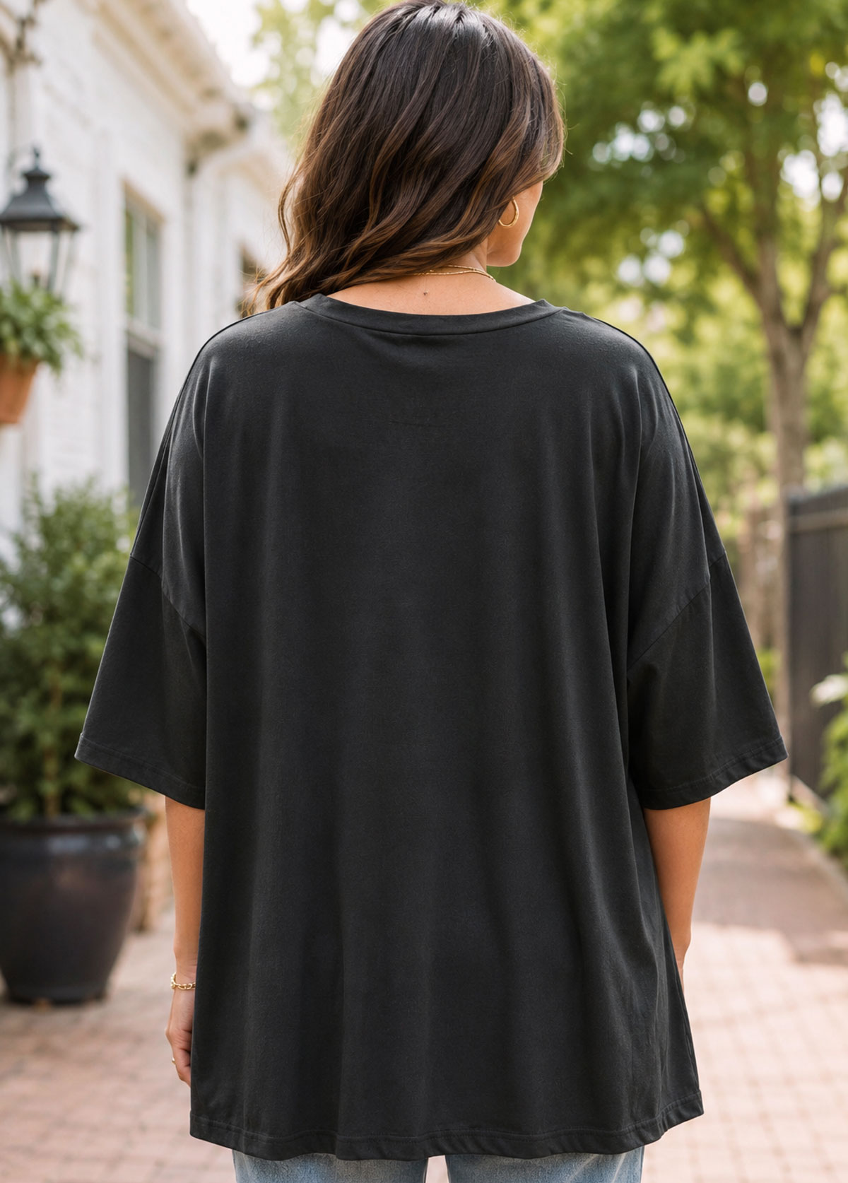 Checkered Bow Pumpkin Graphic Oversized Short Sleeve T‑Shirt