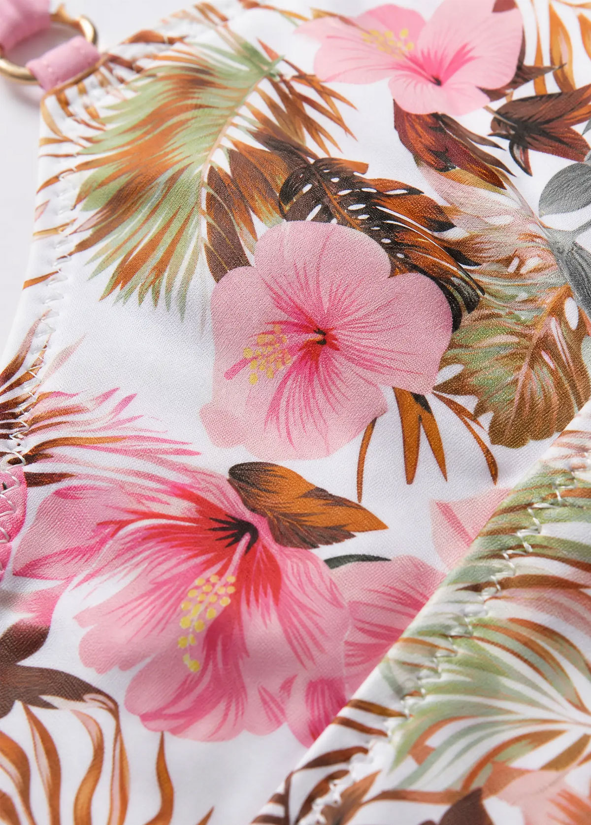 Pink Floral Wrap V Neck Tummy Control One Piece Swimsuit