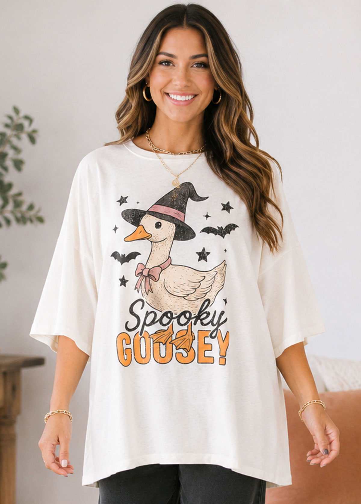 Women Halloween Spooky Goosey Oversized T-Shirt