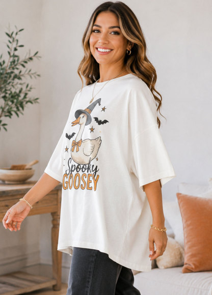 Women Halloween Spooky Goosey Oversized T-Shirt