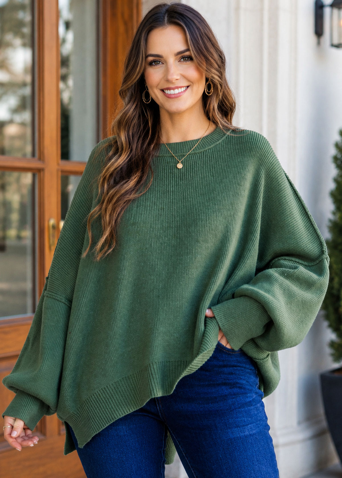 Women Oversized Lantern Sleeve Knit Sweater