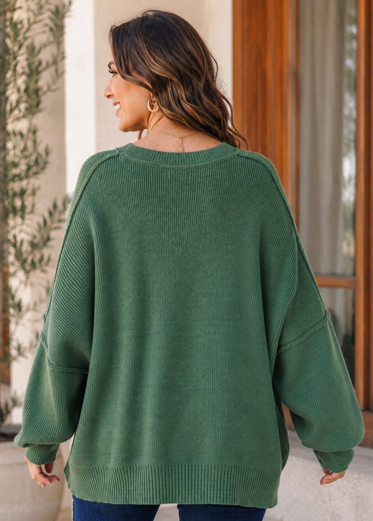 Women Oversized Lantern Sleeve Knit Sweater
