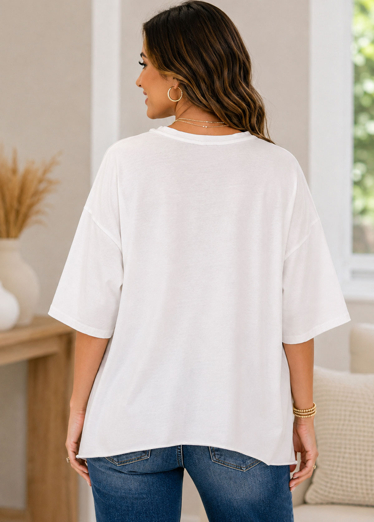 Patchwork Witch Hat Graphic Crew Neck Oversized Short Sleeve T-Shirt