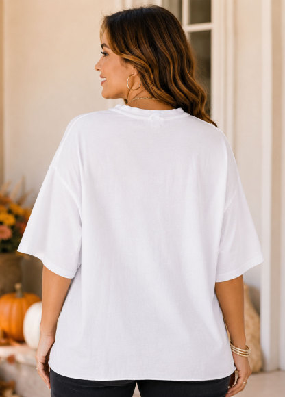 Plaid Bow Jack-O'-Lantern Graphic Crew Neck Oversized T-Shirt