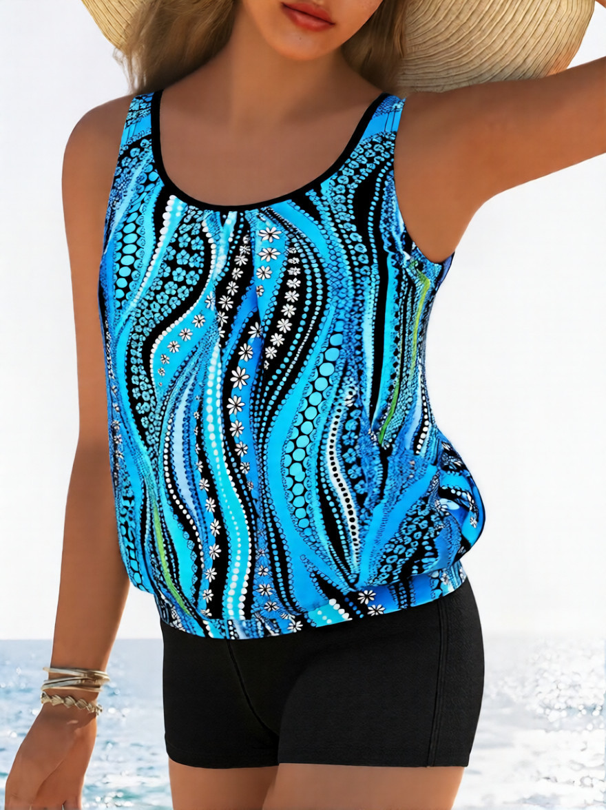 Mid Waisted Floral Print Tankini Set