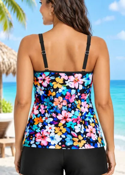 Tropical Floral Print Tankini Set