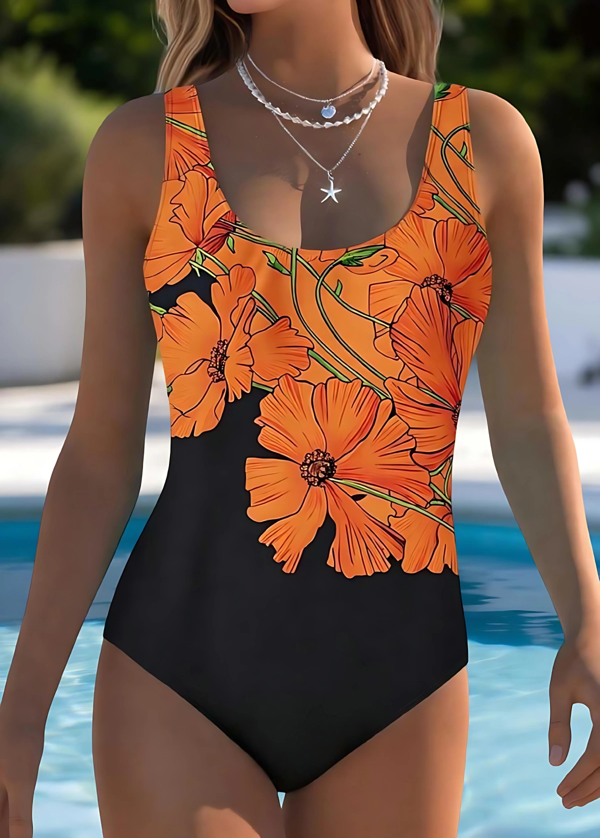 Floral Print Scoop Nack Backless One-piece Swimsuit