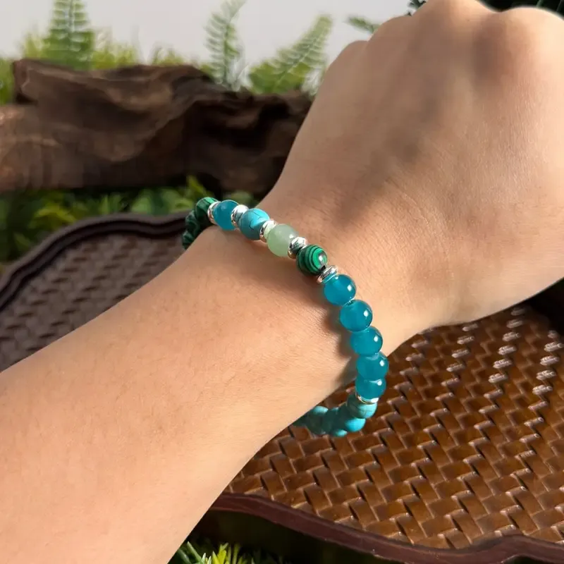nxiety Relief Bracelet With 8mm Malachite & Blue Turquoise Beads