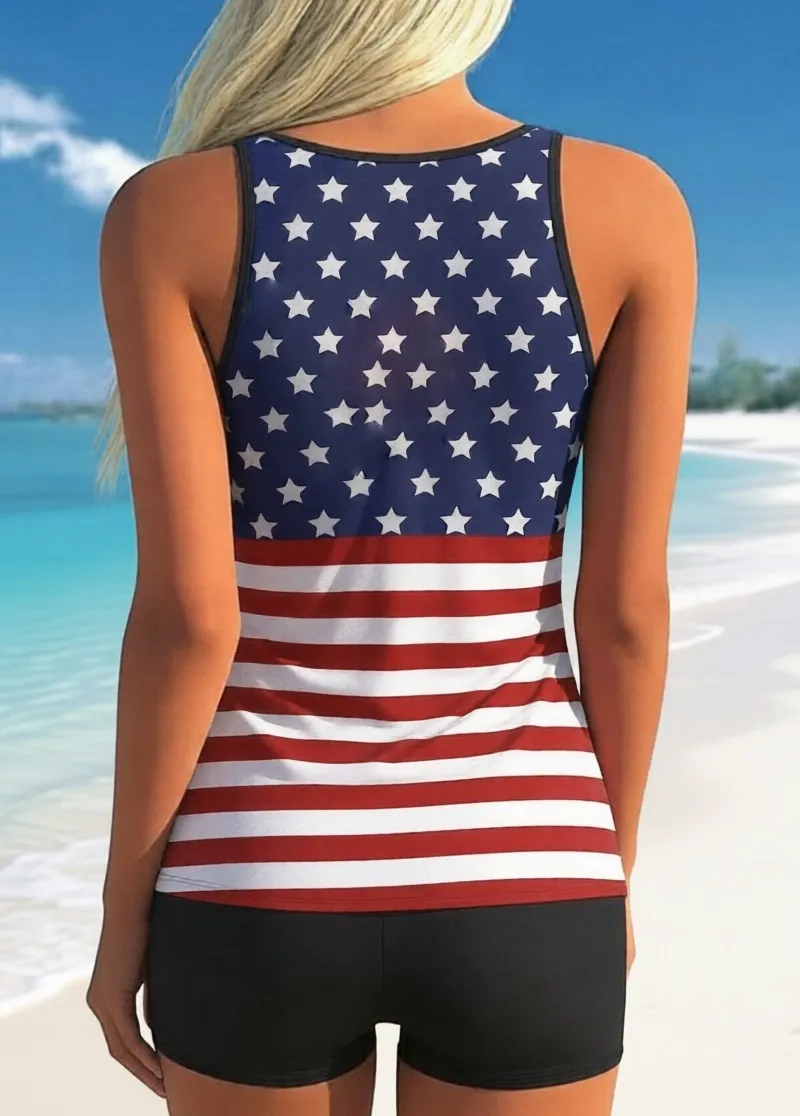 Flag Print Tummy Control Tankini Set