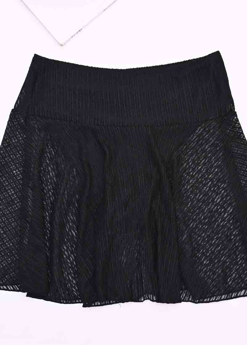 Black Textured Mesh Swim Skirt Bottom