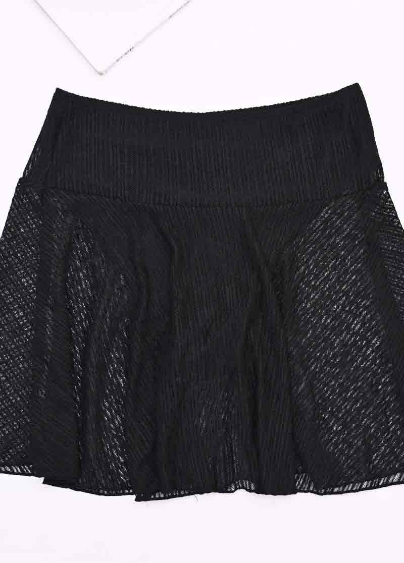 Black Textured Mesh Swim Skirt Bottom