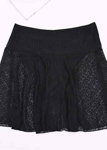 Black Textured Mesh Swim Skirt Bottom