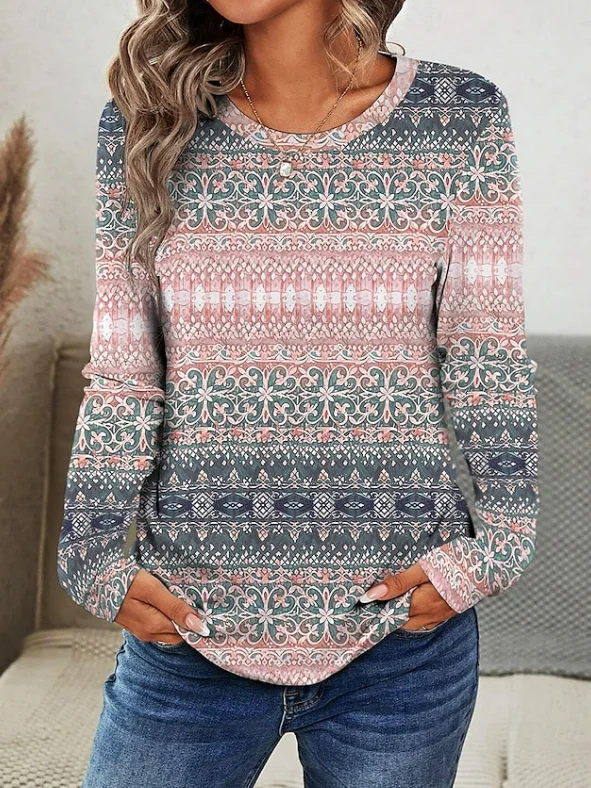 Crew Neck Printed Casual  Graphic Tee Top