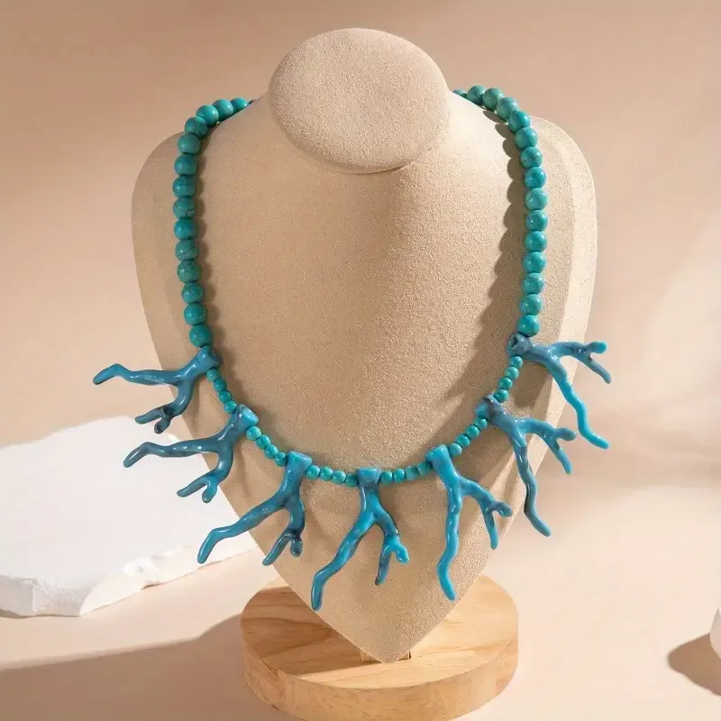 Handmade Bohemian Acrylic Coral Beaded Necklace