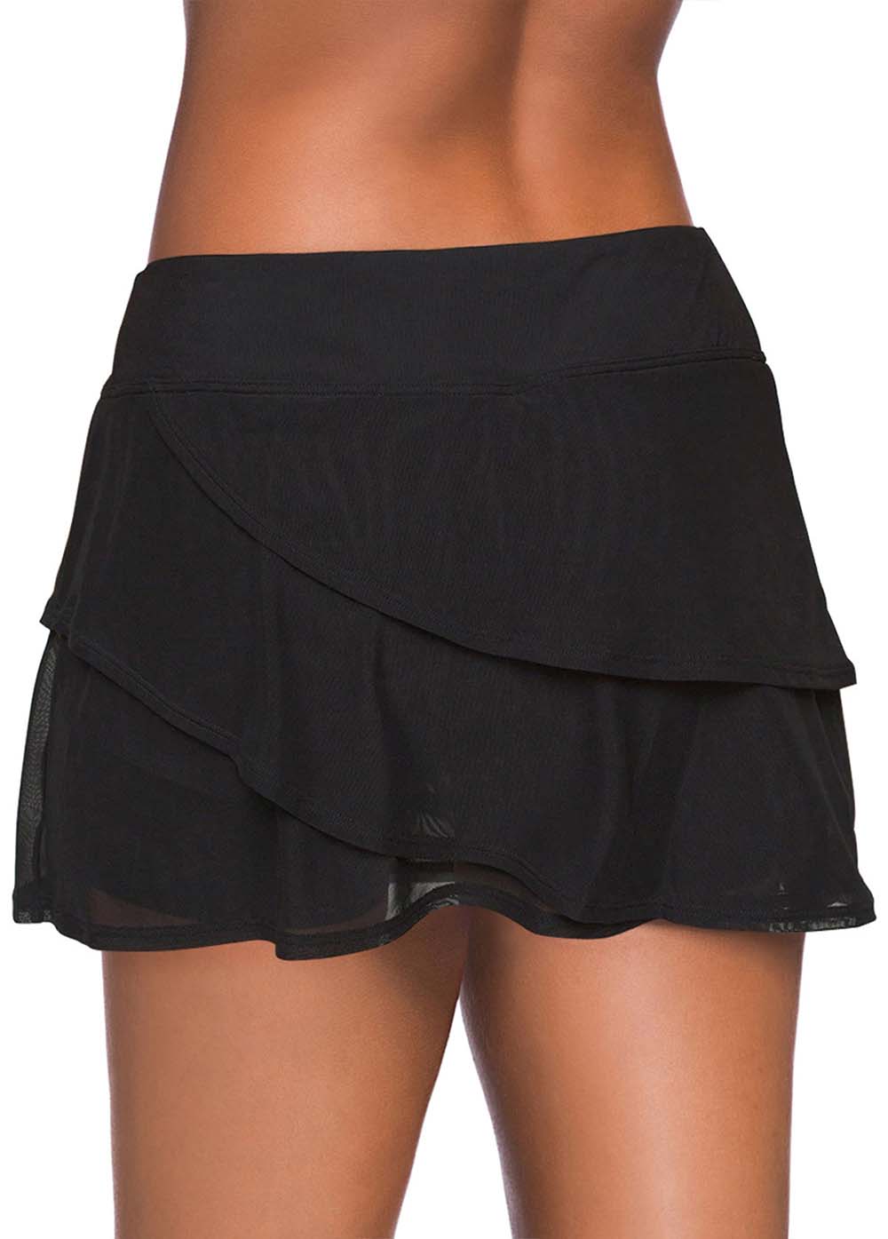Black Layered Mesh Swim Skirt Bottom