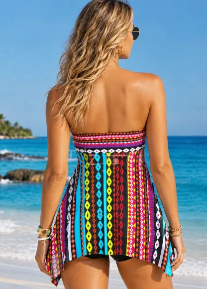 Women’s Colorful Geometric Strapless Swimsuit