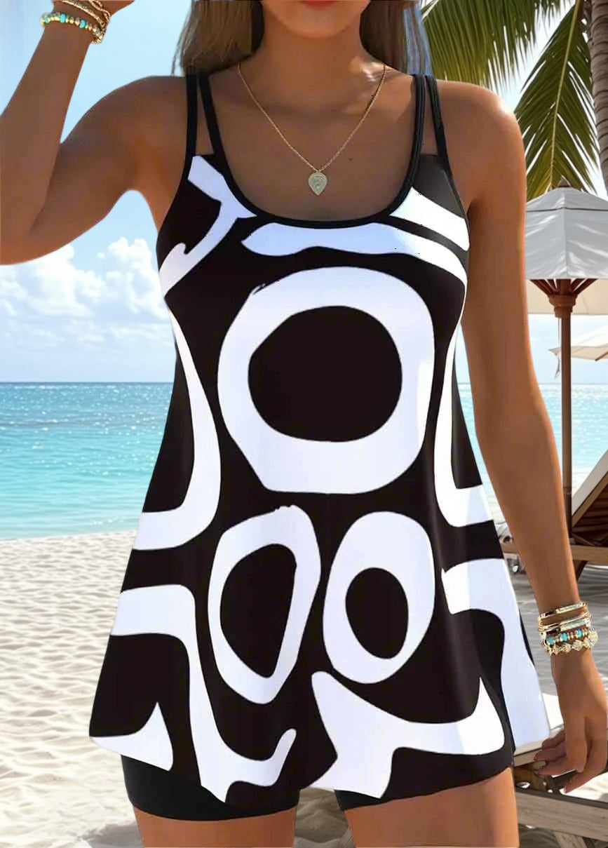 Abstract Print High Stretch Padded Tankini Set